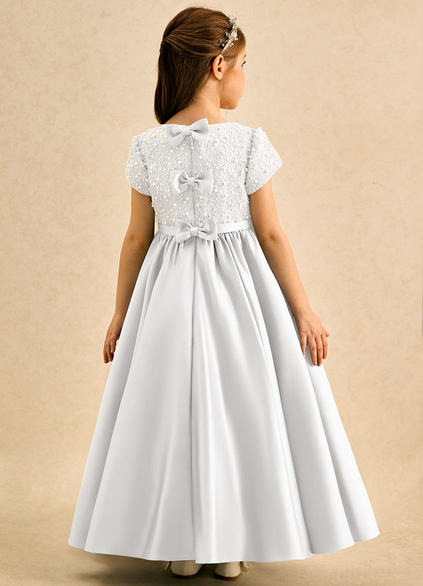 Azazie Cashew Bloemenmeisjes Jurken Baljurk Jurk van Mat Satijn met Mouwen Wit image1