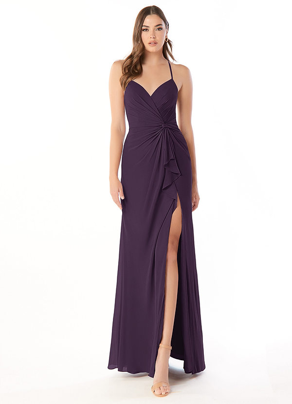 Azazie Aribella Bridesmaid Dresses Plum Sheath Ruched Chiffon Dress image1