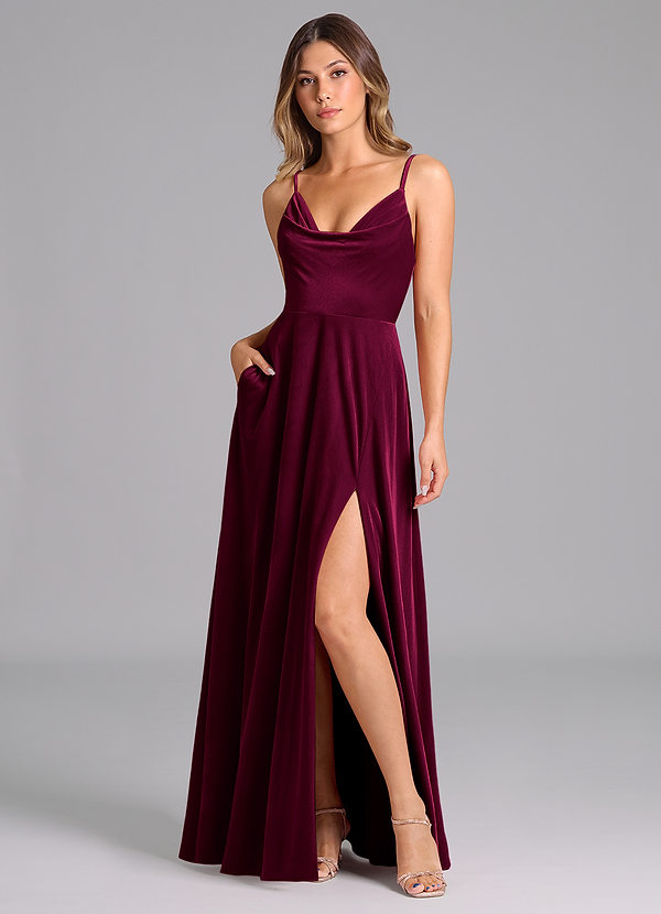 Azazie Sarella Brautjungfernkleider A-Linie Plissee Samt Kleid Cabernetrot image1