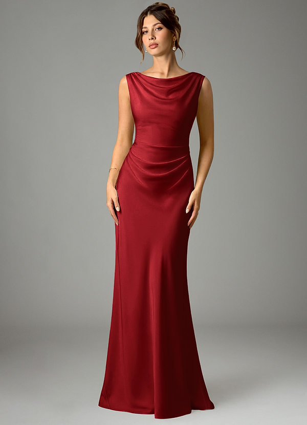 Azazie Kieryn Bridesmaid Dresses Scarlet Mermaid Pleated Stretch Satin Dress image1