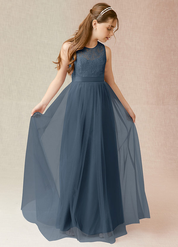 Azazie Georgette Junior A-Linie Spitze Tüll Kleid Neptunblau image1