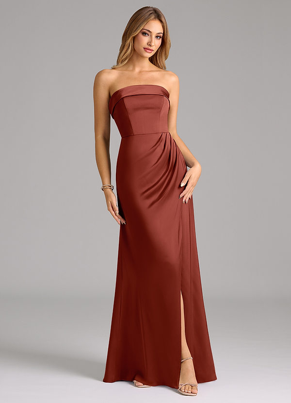 Azazie Aretha Bridesmaid Dresses Terracotta A-Line Strapless Stretch Satin Convertible Dress image1