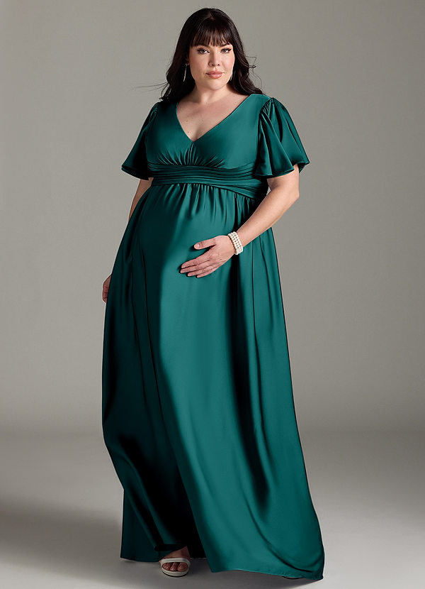Azazie Verna Abiti da Damigella Premaman Abito A-Line Drappeggiato Raso Elasticizzato Floor-Length image1
