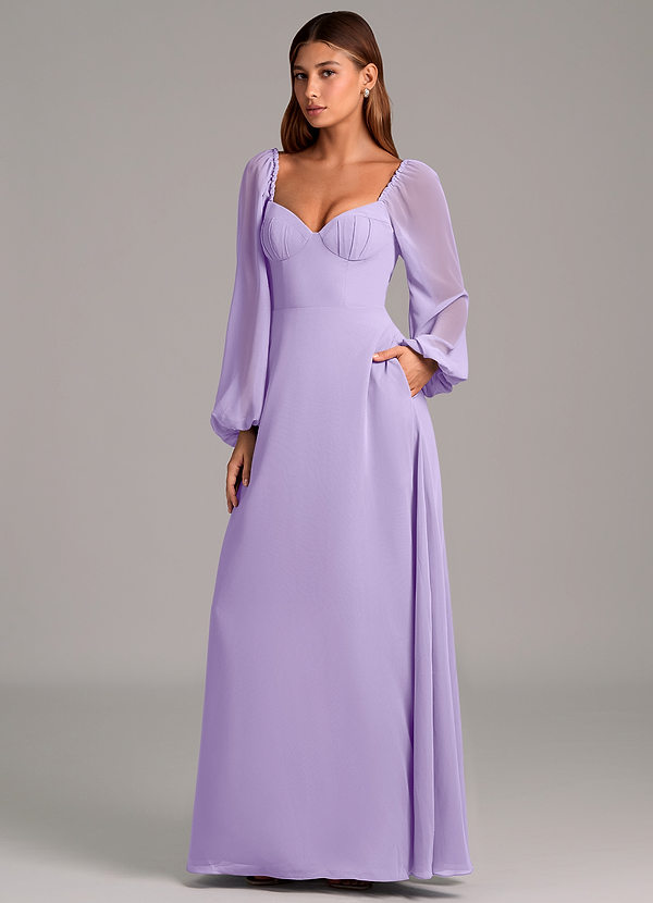 Azazie Annistyn Abiti da Damigella Abito A-Line in Chiffon Manica Lunga Lilla image1