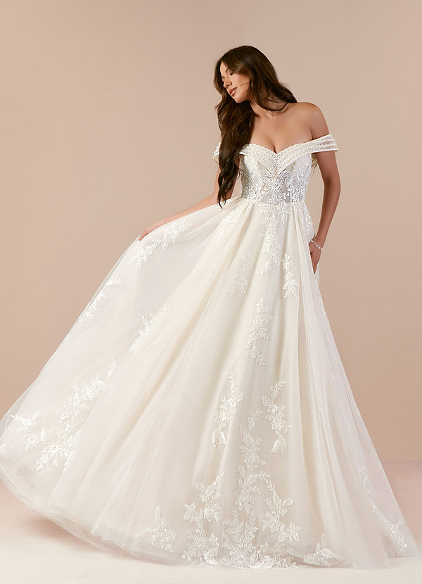 Azazie Amaria Wedding Dresses Ball-Gown Sequins Tulle Chapel Train Dress image1