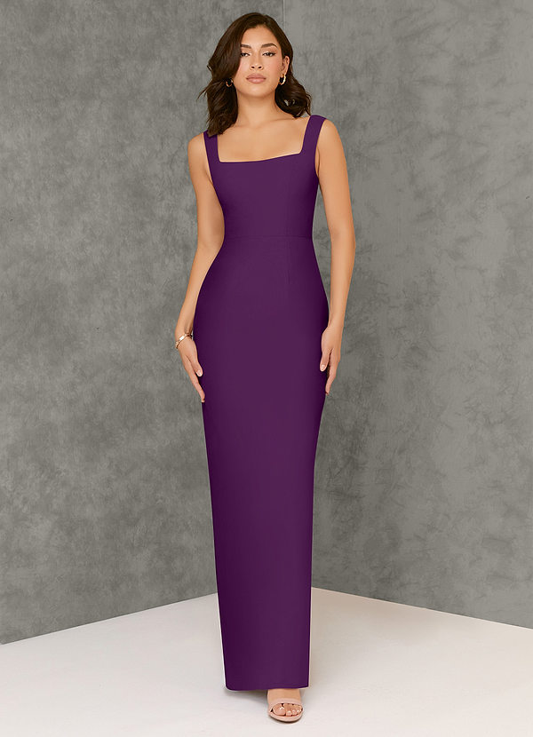 Azazie Flori Bridesmaid Dresses Grape Sheath Square Neckline Chiffon Dress image1