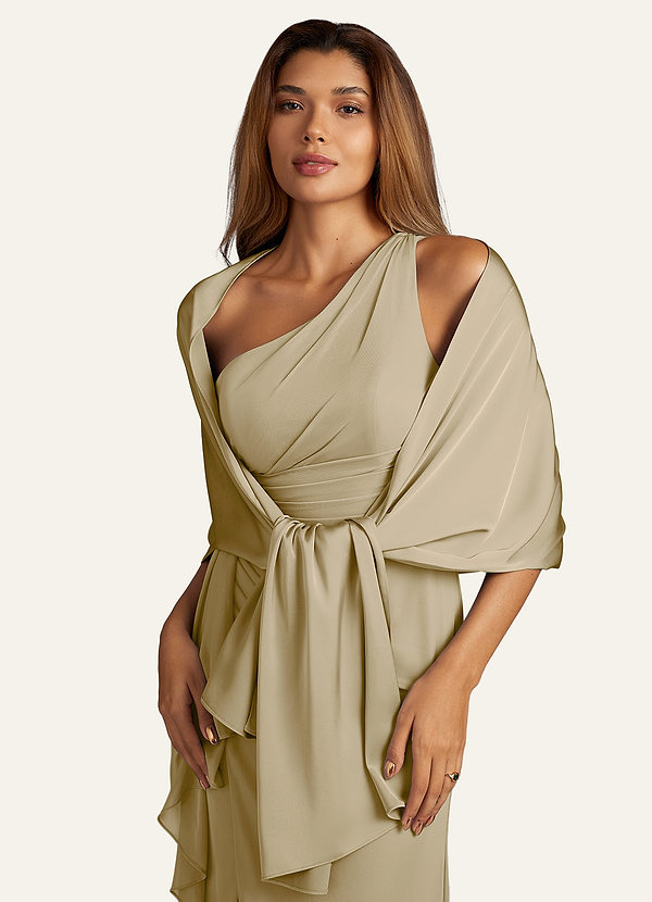 front Azazie Matching Color Aleena Stretch Satin Shawl