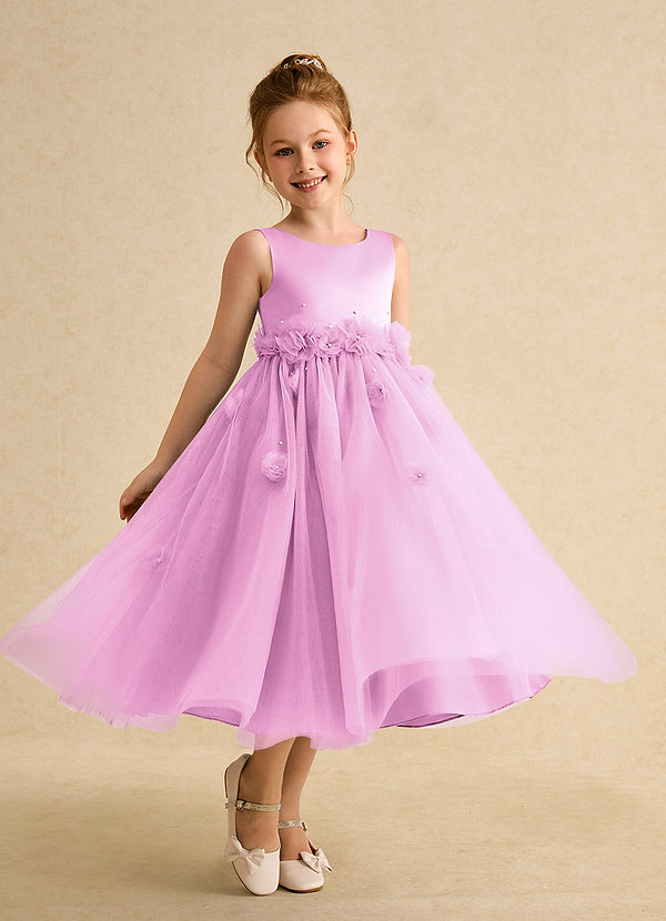 Azazie Lux Flower Girl Dresses Candy Pink A-Line Beaded Tulle Dress image1