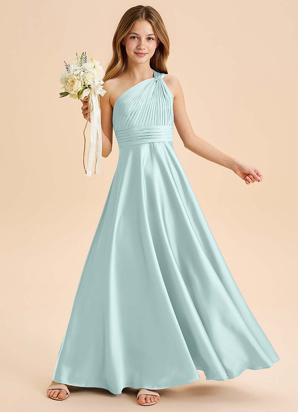 Azazie Charlize Junior Jurk van Stretch Satijn met A-Lijn Geplooid Zeeglas image1