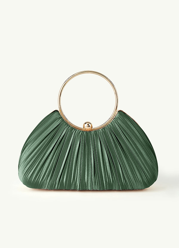 front Matching Color Metallic Satin Pleated Handbag