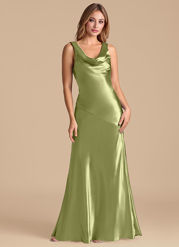 Azazie Rylina Bridesmaid Dresses Pistachio Mermaid Metallic Satin Dress image1