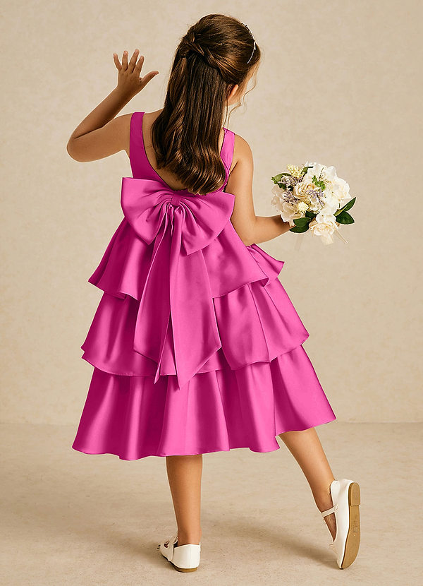 Azazie Margery Flower Girl Dresses Fuchsia A-Line Bow Stretch Satin Dress image1