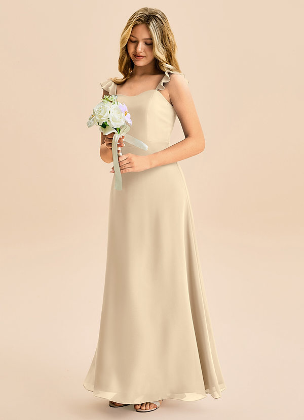 Azazie Mavie Junior Jurk van Chiffon met A-Lijn Ruches Champagne image1