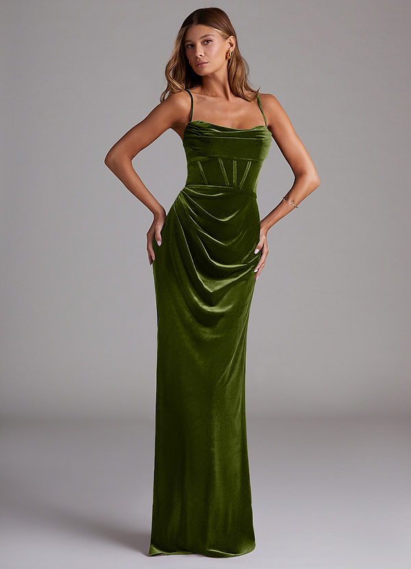 Azazie Mai Bridesmaid Dresses Olive Sheath Sweetheart Neckline Velvet Dress image1