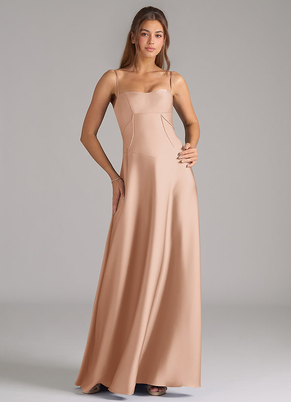 Azazie Valentine Suknie dla druhen Linia A Gorset Satyna elastyczna Do ziemi Sukienka image1