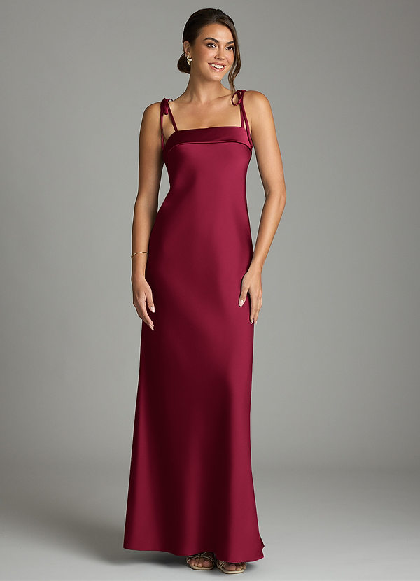 Azazie Ellia Bridesmaid Dresses Burgundy Sheath Bow Stretch Satin Dress image1