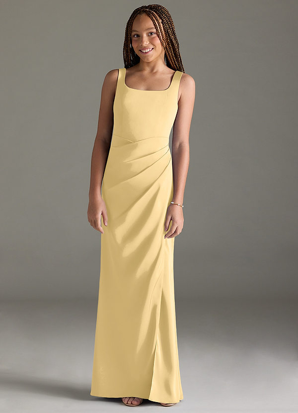 Azazie Mero Junior Butter Mermaid Pleated Stretch Satin Dress image1