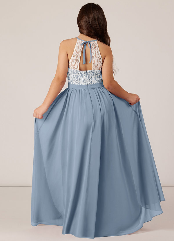 Azazie Fahari Junior Dusty Blue A-Line Lace Chiffon Dress image1