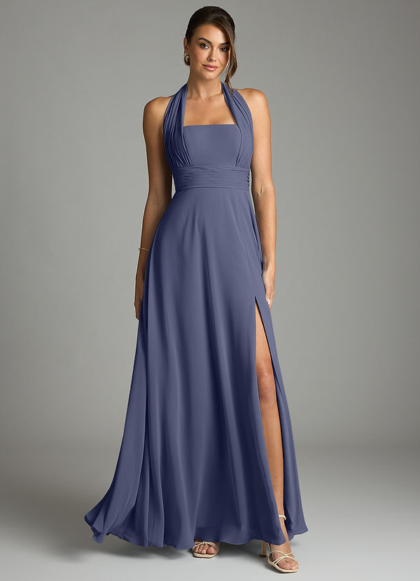 Azazie Tamira Suknie dla druhen Linia A Pofałdowany Szyfon Do ziemi Sukienka image1