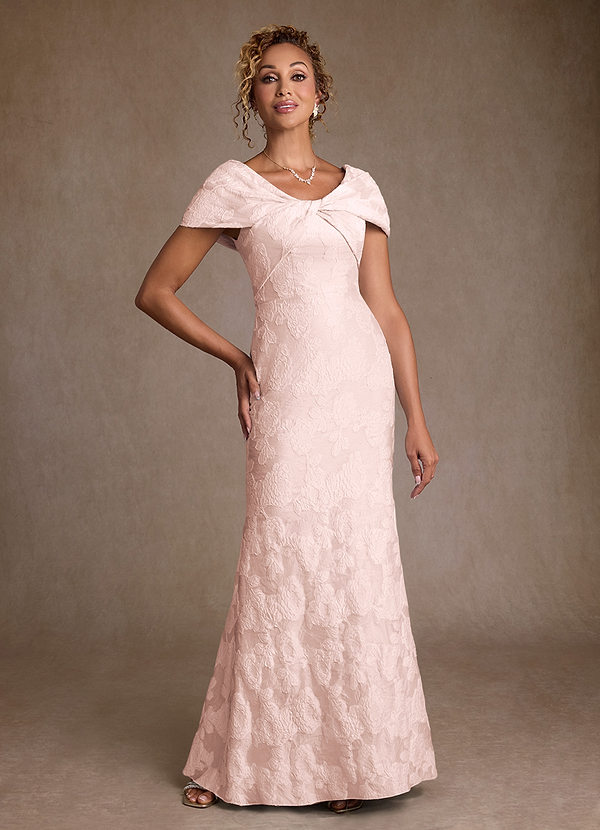 Azazie Amallia Brautmutterkleider Meerjungfrau-Linie Schulterfrei Blumen-Jacquard Kleid Hellrosa Jacquard image1