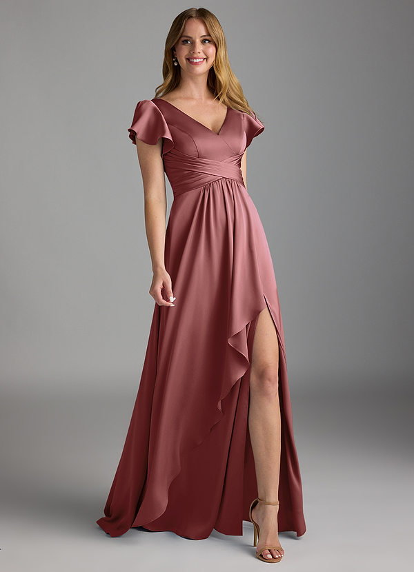 Azazie Omari Bridesmaid Dresses Amethyst A-Line Stretch Satin Dress image1