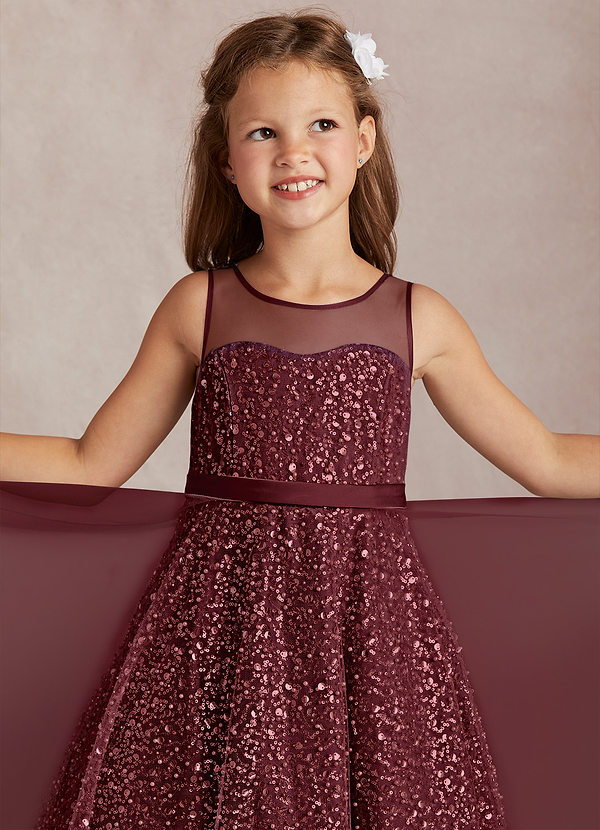 Azazie Siwa Flower Girl Dresses Cabernet A-Line Beaded Tulle Dress image1