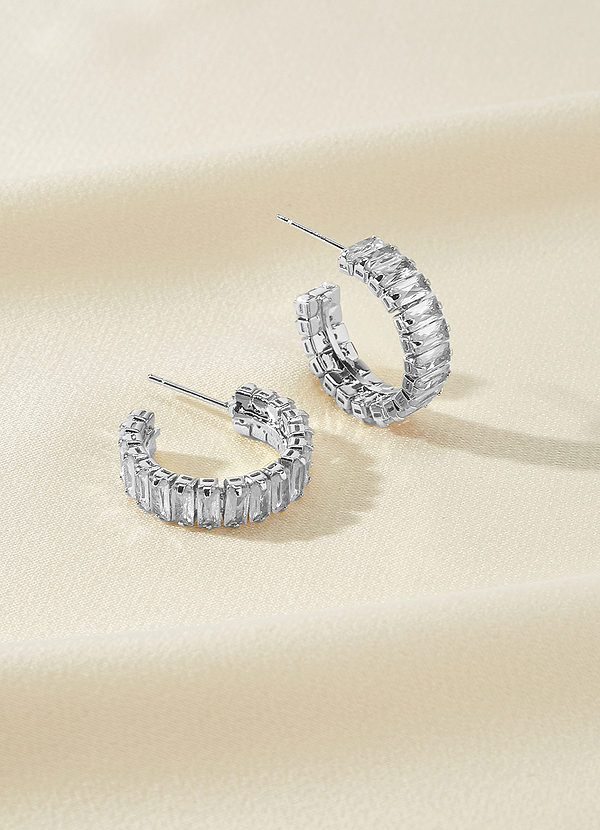 front Crystal Baguette Hoop Earrings