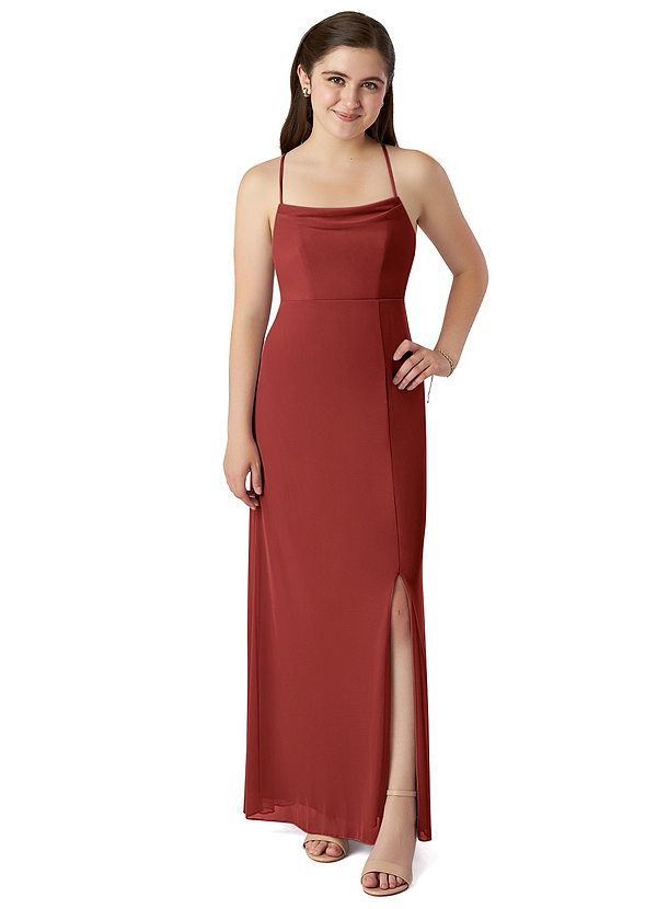 Azazie Emerald A-Line Bow Mesh Floor-Length Junior Bridesmaid Dress image1