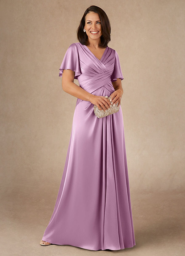 Azazie Emmeline Mother of the Brides Dresses Wisteria A-Line Pleated Stretch Satin Dress image1