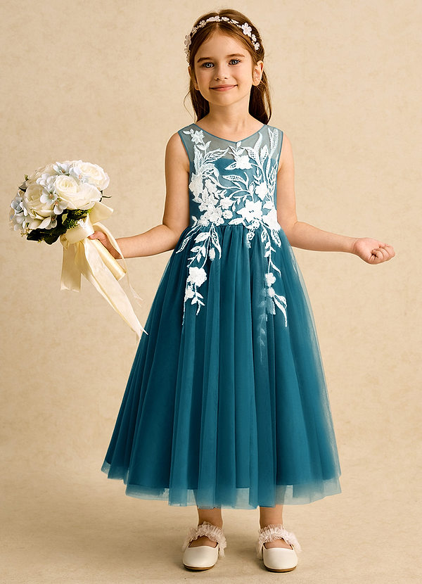 Azazie Sundae Blumenkinder Kleider Ballkleid Spitze Kleid Tintenblau image1