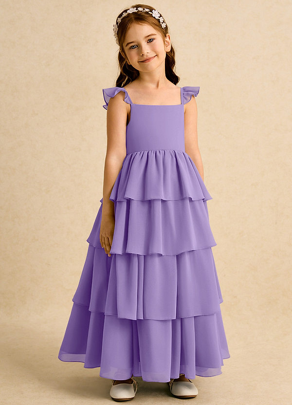 Azazie Boba Vestidos de Niña de Flores Vestido de Tahití de Gasa de Corte En A con Escote Cuadrado image1