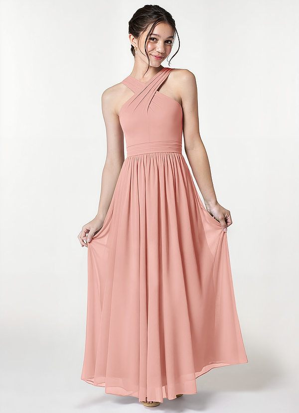 Azazie Jiya Junior Rosette A-Line Pleated Mesh Dress image1