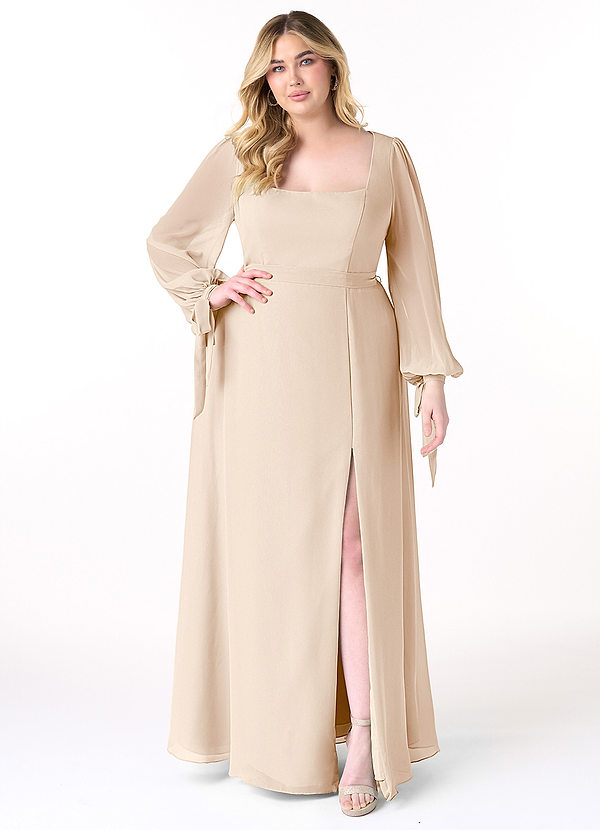 Azazie Leonia Bridesmaid Dresses White Alabaster A-Line Long Sleeve Chiffon Dress image1