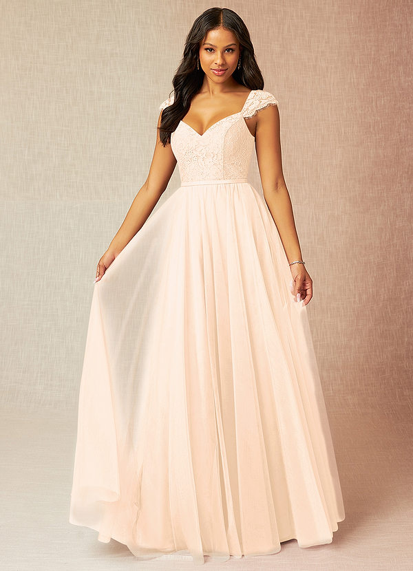 Azazie Luxi Bridesmaid Dresses Pearl Pink A-Line Pleated Tulle Dress image1