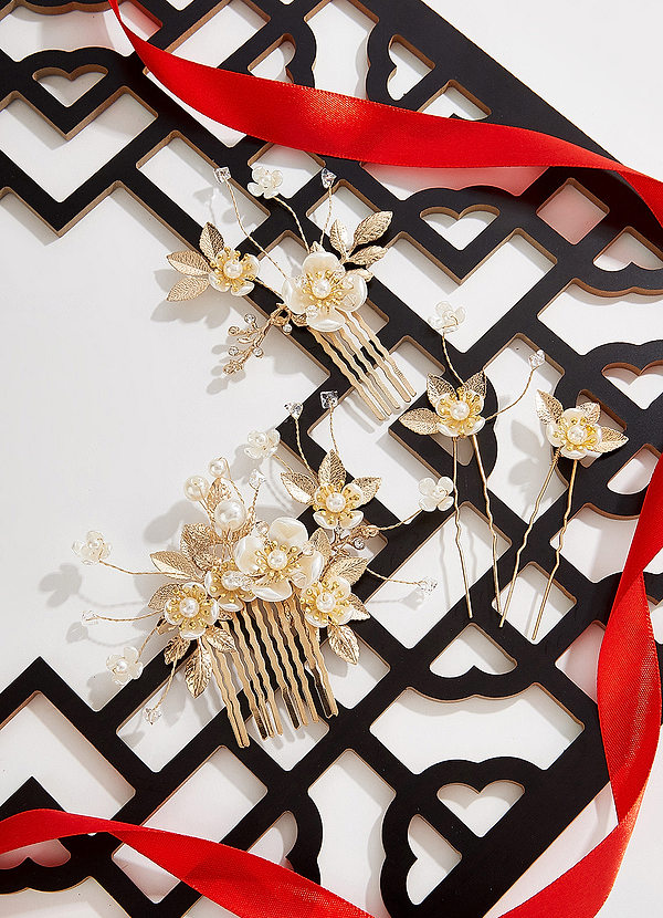 back Gilded Floral Combs
