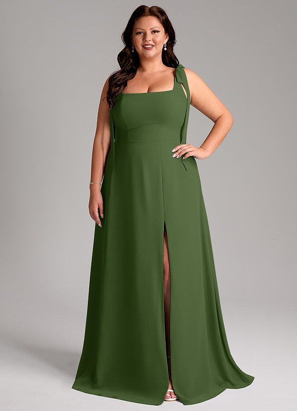 Azazie Debra Bridesmaid Dresses Olive A-Line with Pockets Chiffon Convertible Dress image1