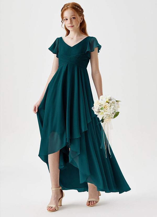 Azazie Caria Junior Pine A-Line Pleated Chiffon Dress image1