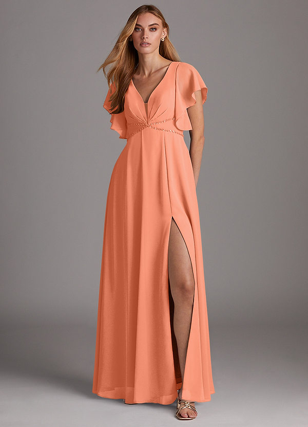 Azazie Kitr Brudtärneklänningar Klänning av A-Line i Chiffong Ruched Solnedgång image1