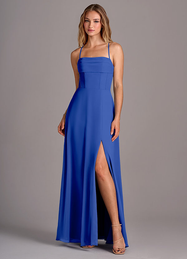 Azazie Carolyn Bridesmaid Dresses Royal Blue A-Line Pleated Chiffon Dress image1