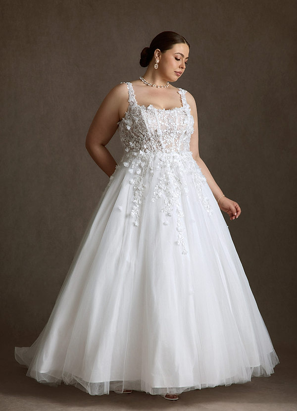 Azazie Sabine Wedding Dresses Diamond White Ball-Gown Square Neckline Lace Dress image1