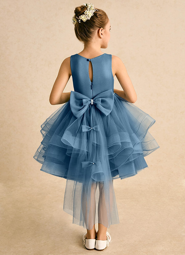 Azazie Tinie Blumenkinder Kleider Ballkleid Schleifen Tüll Kleid Bermudablau image1
