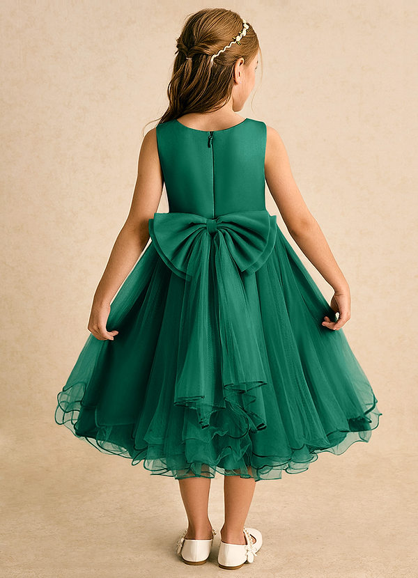 Azazie Lass Flower Girl Dresses Emerald A-Line Bow Tulle Dress image1