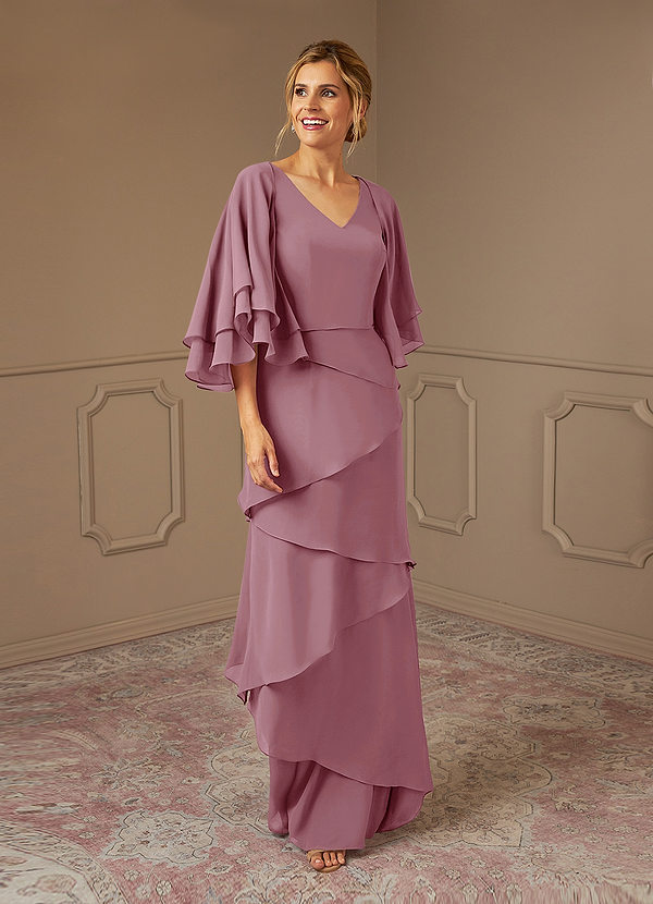 Azazie OHara Robe Mère de la Mariée & du Marié Robe Trapèze en Mousseline de soie Col V Mauve Vintage image1