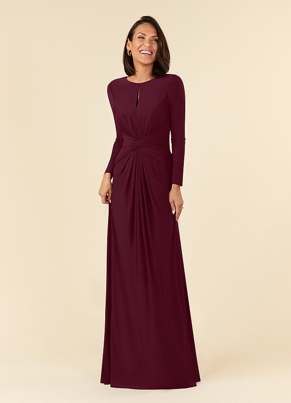 Azazie Natalya Vestidos de Madre de la Novia Vestido de Cabernet de Punto de lujo de Corte En A con Plisado image1