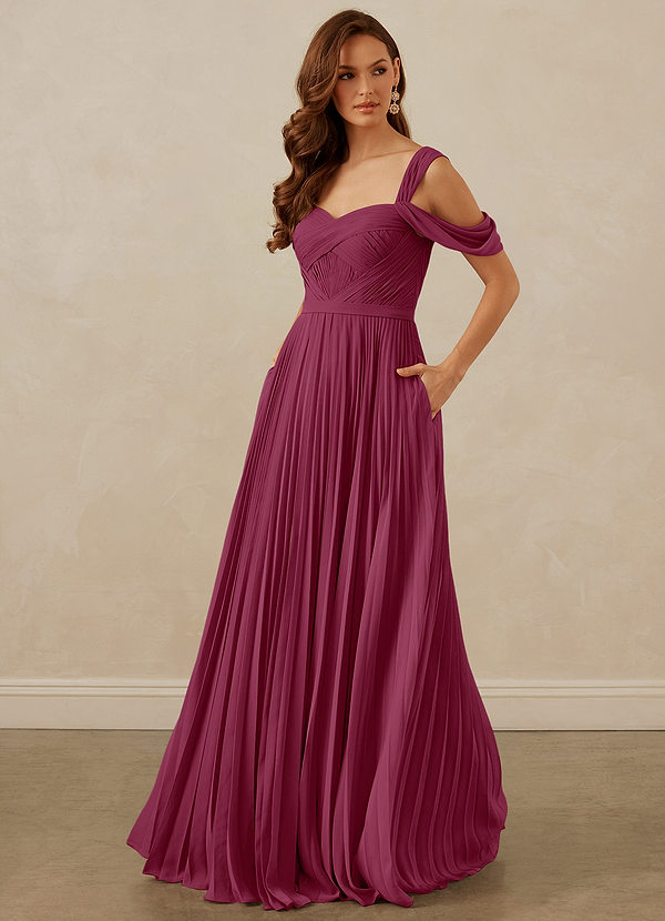Christian Siriano Bridal for Azazie 1013 Robes Demoiselle d'honneur Robe Trapèze en Mousseline de soie Épaule décolletée Mûre image1