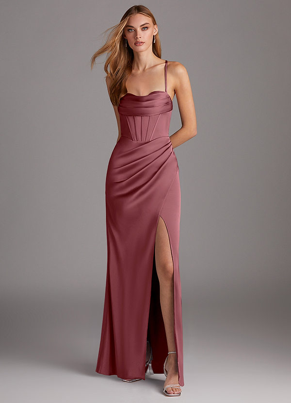 Azazie Brookelle Bridesmaid Dresses Desert Rose Sheath Sweetheart Corset Stretch Satin Dress image1