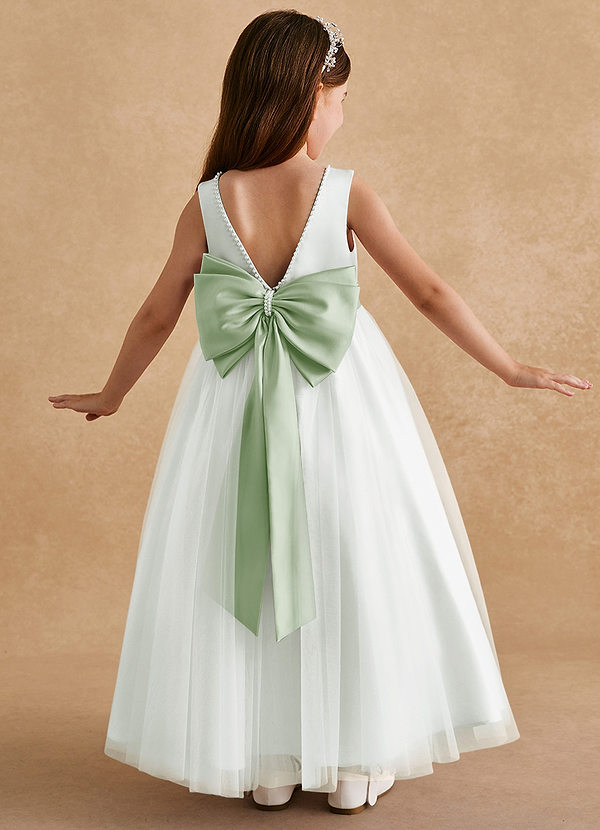 Azazie Cookie Flower Girl Dresses Ivory Dusty Sage A-Line Bow Tulle Dress image1