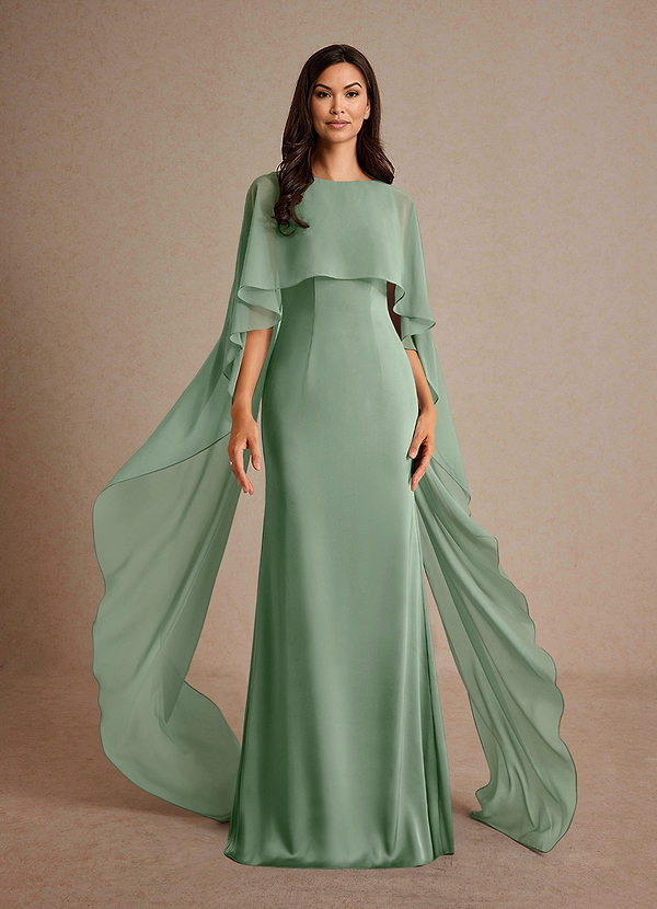 Azazie Milfred Mother of the Brides Dresses Matcha Sheath Boatneck Stretch Satin Dress image1