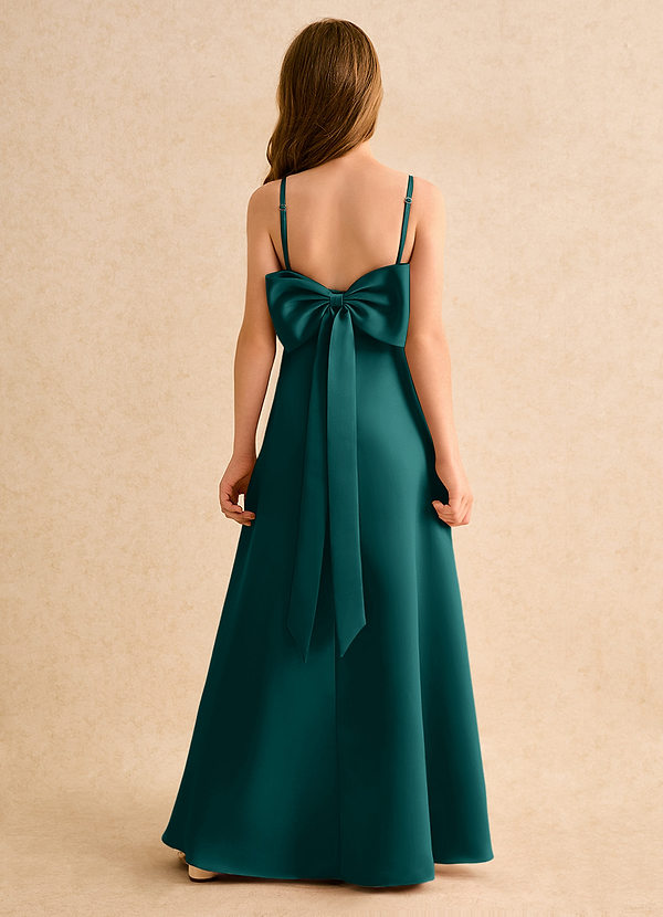 Azazie Joella Junior Formal Flower Girl Dresses Peacock A-Line Pleated Matte Satin Dress image1