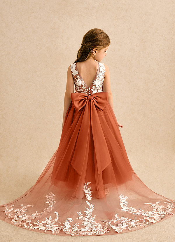 Azazie Mixie Flower Girl Dresses Burnt Orange Ball-Gown Lace Dress image1